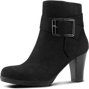 mysoft Women's Booties with Heel, Chunky Stacked Zipper Ankle Boots for Ladies